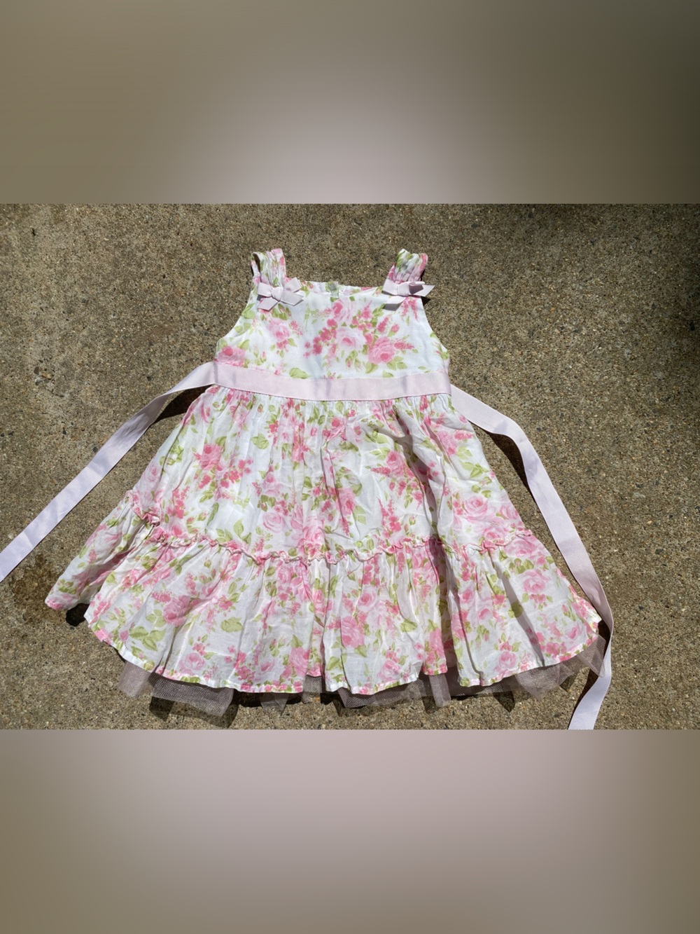 Vintage Pink Floral Tiered Ruffle Dress with Satin Sash Flower Girl 24mo 🌸 🌺